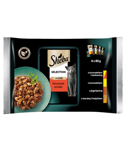 SHEBA Selection 4x85g  Nassfutter mit Huhn Rind Lamm Ente Pute in Soße für adulte Katzen