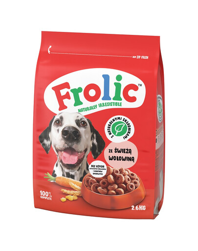 FROLIC Naturally Irresistible 2,6 kg: Halbfeuchte Vollnahrung für ausgewachsene Hunde mit frischem Rindfleisch