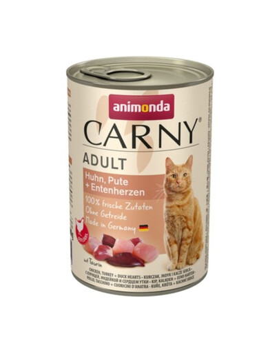 ANIMONDA Carny Nassfutter mit Huhn, Pute und Entenherzen für adulte Katzen getreidefrei 400g