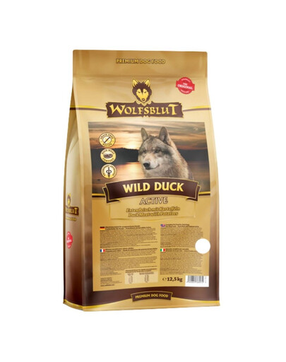 WOLFSBLUT Wild Duck Active Trockenfutter für aktive Hunde mit Ente und Kartoffeln 12,5 kg