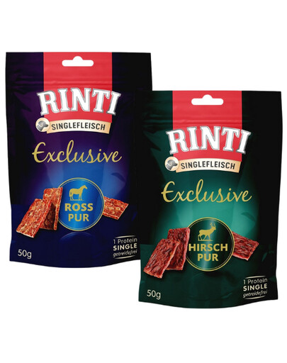 RINTI Singlefleisch Exclusive Snack Mix Geschmacks mit Pferd und Wildfleisch für Hunde 12x50 g