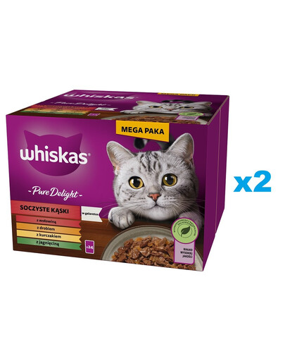WHISKAS Adult Pure Delight in Gelee 48x85 g mit Rind Huhn Lamm Geflügel