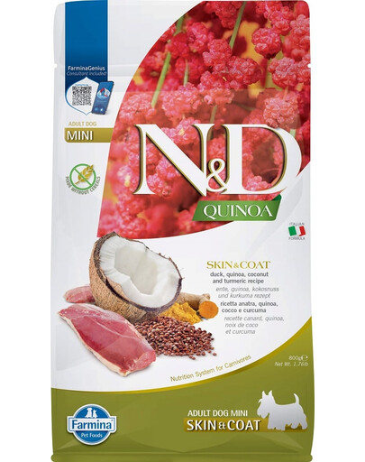 FARMINA N&D Quinoa Mini Skin and Coat 800g mit Ente und Kokosnuss