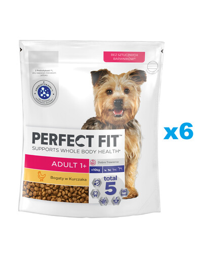 PERFECT FIT Adult 1+ 6x825g: Trockenvollnahrung mit Huhn für adulte Hunde kleiner Rassen