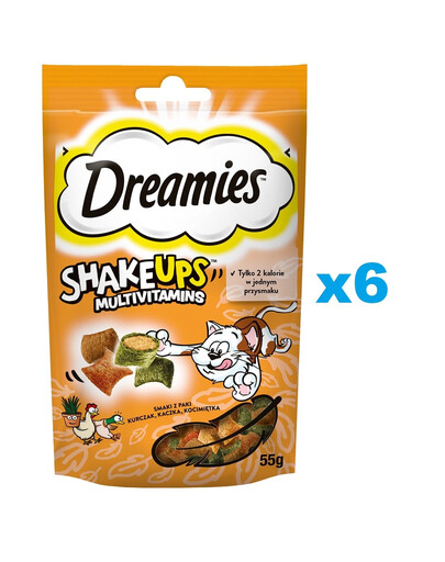 DREAMIES ShakeUps Multivitamins 6x55g: Leckerli mit Huhn, Ente und Katzenminze für Katzen