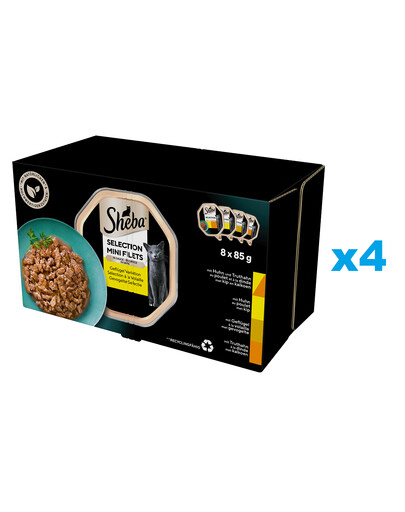 SHEBA Selection 32x85 g Nassfutter mit Huhn und Truthahn, Huhn, Geflügel, Truthahn in Soße für adulte Katzen