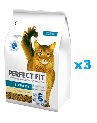 PERFECT FIT Sterile 1+ Trockenfutter für adulte Katzen mit Huhn 3x2,8 kg