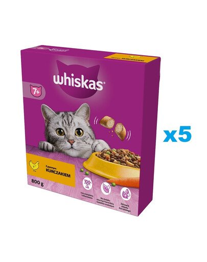 WHISKAS Senior 5x800g Trockenfutter mit Huhn für ältere Katzen