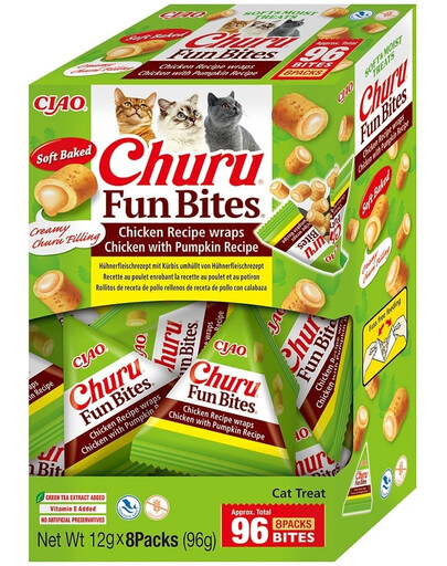 INABA Cat Fun Bites Chicken with Pumpkin 8x12g wrapy z kurczakiem i dynią dla kota