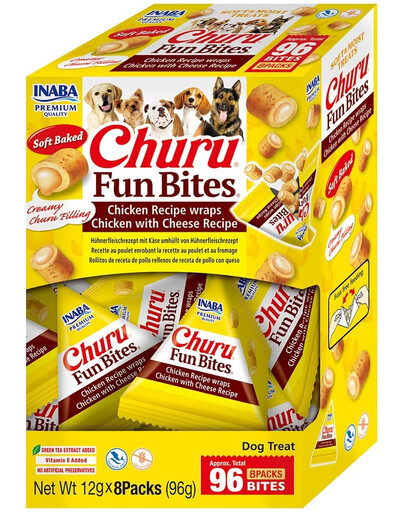 INABA Dog Churu Fun Bites Chicken with Cheese 8x12g