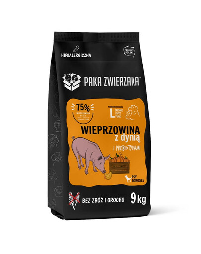 PAKA ZWIERZAKA Seventh Heaven Trockenfutter mit Schweinefleisch und Kürbis für adulte L Hunde getreidefrei 9 kg
