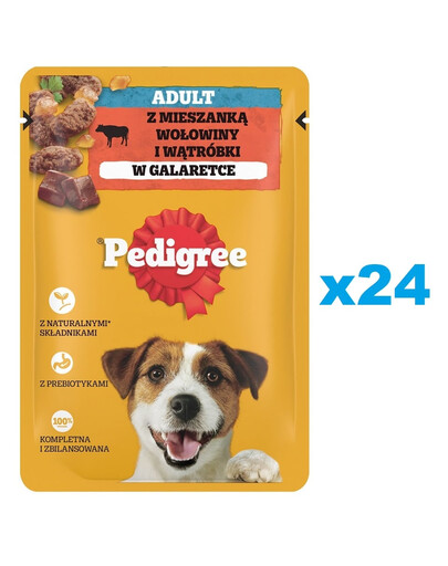 PEDIGREE Adult Beutel 24x100g: Nassfutter für adulte Hunde, mit einer Mischung aus Rindfleisch und Leber, in Gelee