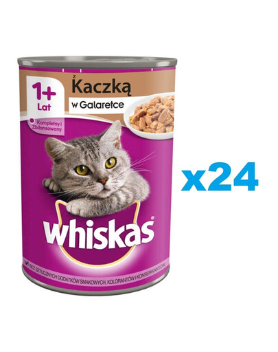 WHISKAS Adult 24x400 g: Nassfutter für adulte Katzen mit Ente in Gelee