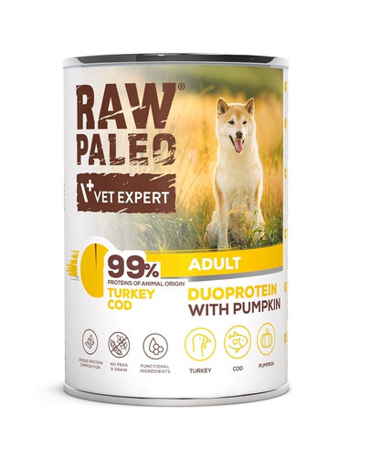 RAW PALEO Turkey&Cod Adult Nassfutter mit Truthahn, Kabeljau und Kürbis für adulte Hunde 400g