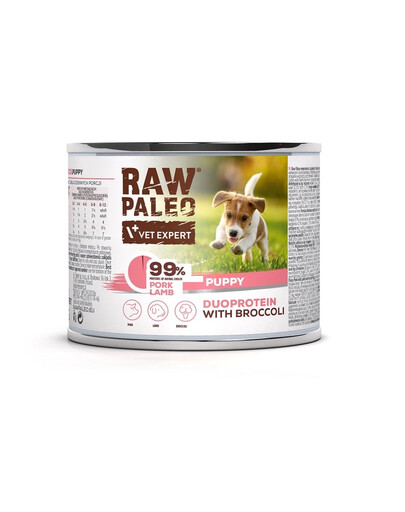 RAW PALEO Nassfutter mit Schweine- und Lammfleisch für Welpen 200g