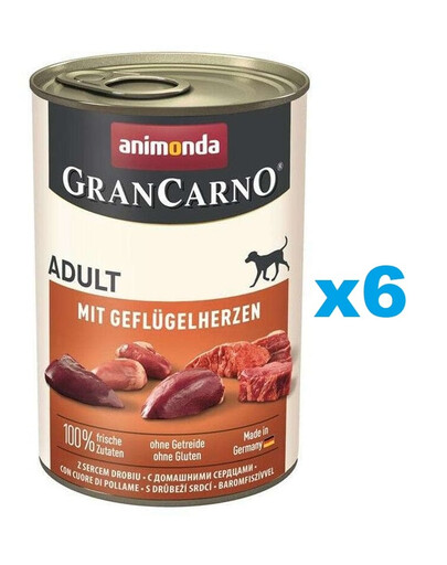 ANIMONDA Gran Carno Nassfutter mit Geflügelherzen für adulte Hunde getreidefrei 6x400 g