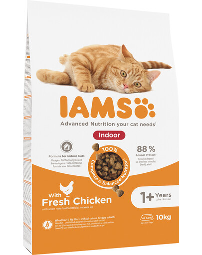 IAMS For Vitality Indoor Trockenfutter mit Huhn für adulte Hauskatzen 10 kg
