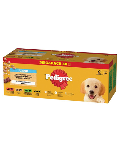 PEDIGREE Junior Nassfutter mit Rind, Leber, Huhn, Lamm, Geflügel und Reis in Gelee für Welpen 40x100 g