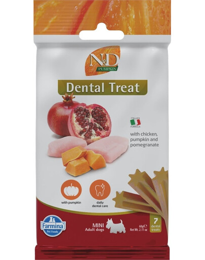 FARMINA N&D Pumpkin Dental Treat Chicken Pomegranate Mini 60 g Zahnpflege-Leckerli für kleine Hunderassen