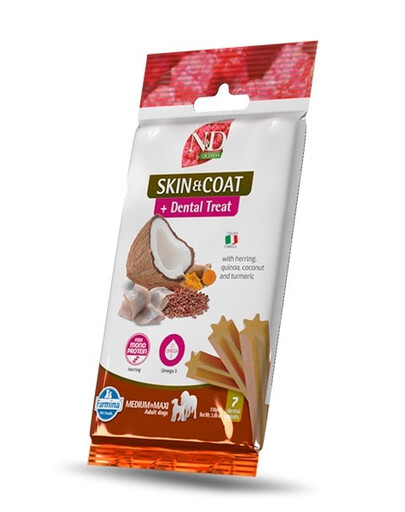 FARMINA N&D Quinoa Dental Treat Skin Coat Hering Medium/Maxi 100 g dental snack für mittelgroße und große Hunde