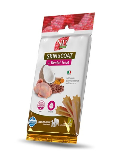 FARMINA N&D Quinoa Dental Treat Skin Coat Quail Medium/Maxi 100 g Zahnpflege-Leckerli für mittelgroße und große Hunde