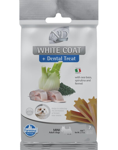 FARMINA N&D White Dental Treat Coat Sea bass Mini 60 g Zahnpflege-Leckerli für kleine Hunderassen