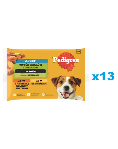 PEDIGREE Mix mit Gemüse 52x100g: Nassfutter für Hunde mit Huhn und einer Mischung aus Rind und Leber in Sauce