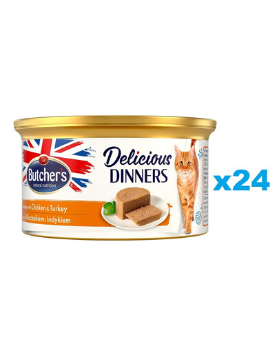 BUTCHER'S Classic Delicious Dinners mit Huhn und Truthahn Mouse 24x85 g