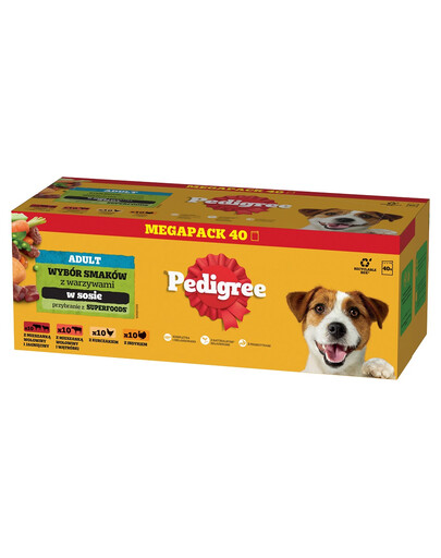 PEDIGREE Adult Mix Beutel mit Gemüse 40x100g: Nassfutter für adulte Hunde, mit einer Mischung aus Rind und Lamm, aus Rind und Leber, mit Huhn, mit Truthahn, in Sauce