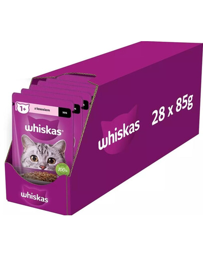 WHISKAS Adult saszetka 28x85g mokra karma dla dorosłych kotów w sosie z łososiem