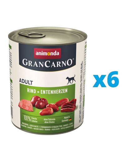 ANIMONDA GranCarno zestaw z wołowiną i kaczymi sercami 6 x 800 g