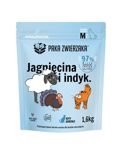 Karma sucha Jagnięcina i indyk dla kota M 1,6 kg