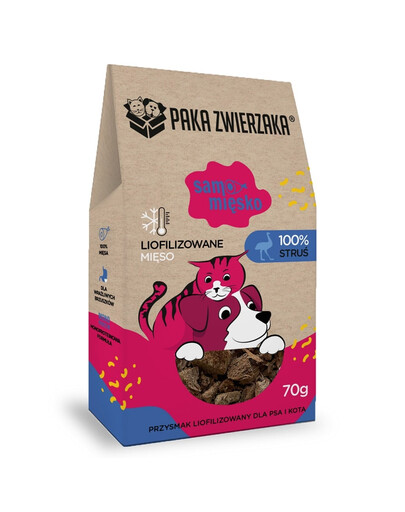 PAKA ZWIERZAKA gefriergetrocknetes Fleisch Strauß Snacks für Hunde und Katzen 70 g