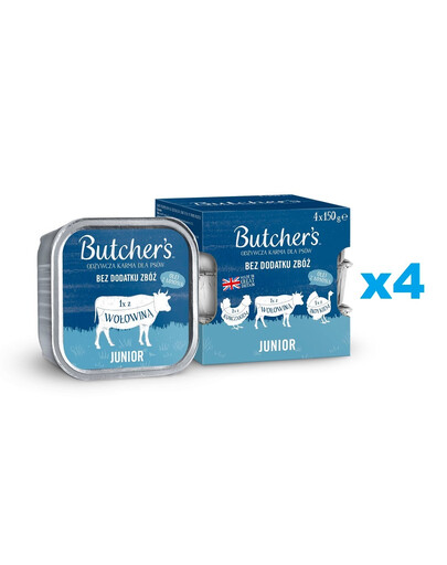 BUTCHER'S Original Junior Pastete mit Huhn Rind Truthahn für Welpen 16x150 g