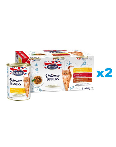 BUTCHER'S Delicious Dinners in Gelee 12x400 g mit Huhn Rind und Wilde