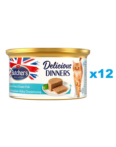BUTCHER'S Classic Delicious Dinners z tuńczykiem i rybą morską mus 12 x 85 g
