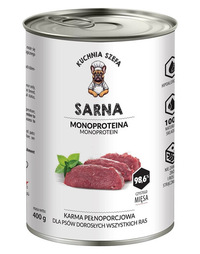 KUCHNIA SZEFA Nassfutter Reh Monoprotein für Hunde alle Rassen 400 g