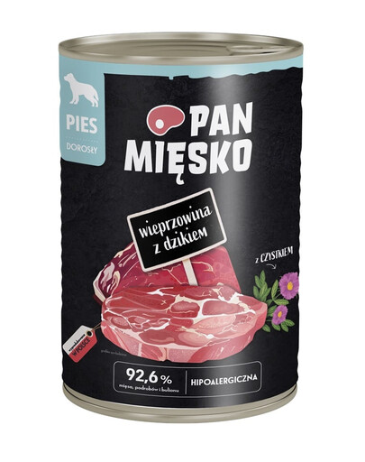 PAN MIĘSKO Nassfutter Wildschwein mit Schweinefleisch und Cistus für adulte Hunde 400 g