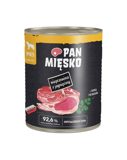 PAN MIĘSKO Nassfutter Schweinefleisch mit Lamm für adulte Hunde 800 g