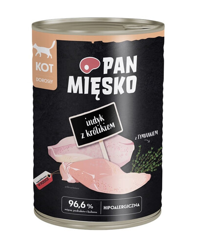 PAN MIĘSKO Nassfutter mit Pute und Kaninchen hypoallergen für adulte Katzen 400 g