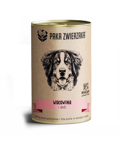 PAKA ZWIERZAKA Nassfutter mit Rindfleisch und Hering getreidefrei für Hunde jeden Alters 400 g