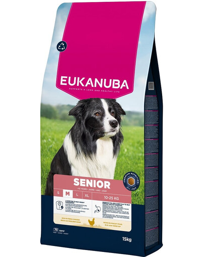 EUKANUBA Senior Trockenfutter mit Huhn für ältere Hunde mittelgroßer Rassen 15 kg
