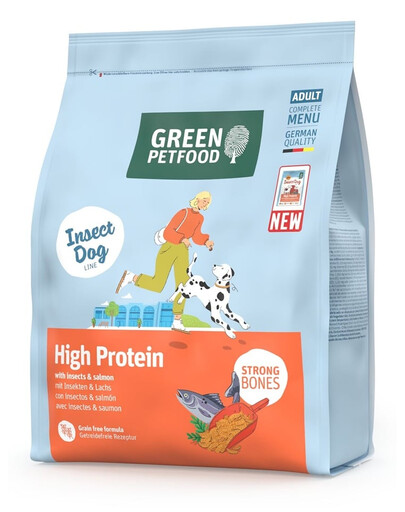 GREEN PETFOOD InsectDog High Protein Trockenfutter mit Insektenprotein und Lachs für aktive adulte Hunde 900 g