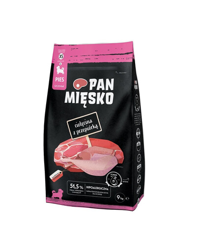 PAN MIĘSKO Trockenfutter mit Kalb und Wachtel für Welpen und Junghunde XS 9 kg