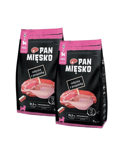 PAN MIĘSKO Trockenfutter mit Kalb und Wachtel für Welpen und Junghunde XS 2x9 kg