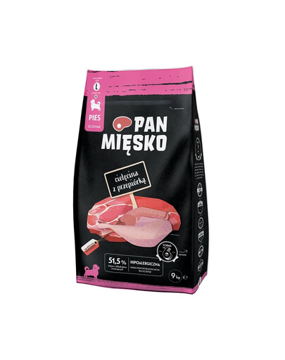 PAN MIĘSKO Trockenfutter mit Kalb und Wachtel für Welpen und Junghunde L 9 kg