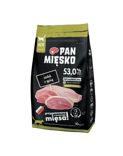 PAN MIĘSKO Trockenfutter mit Truthahn und Gans für adulte Katzen hypoallergen 2x10 kg