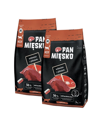 PAN MIĘSKO Trockenfutter Rind mit Hirsch für adulte Katzen M hypoallergen 2x5 kg