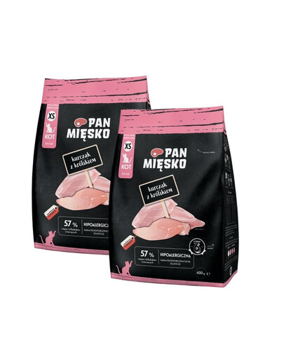 PAN MIĘSKO Trockenfutter mit Huhn und Kaninchen für Kätzchen XS 2x400 g