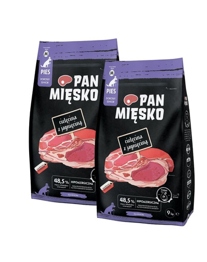 PAN MIĘSKO Trockenfutter mit Kalb und Lamm für Senioren M hypoallergen 2x9 kg